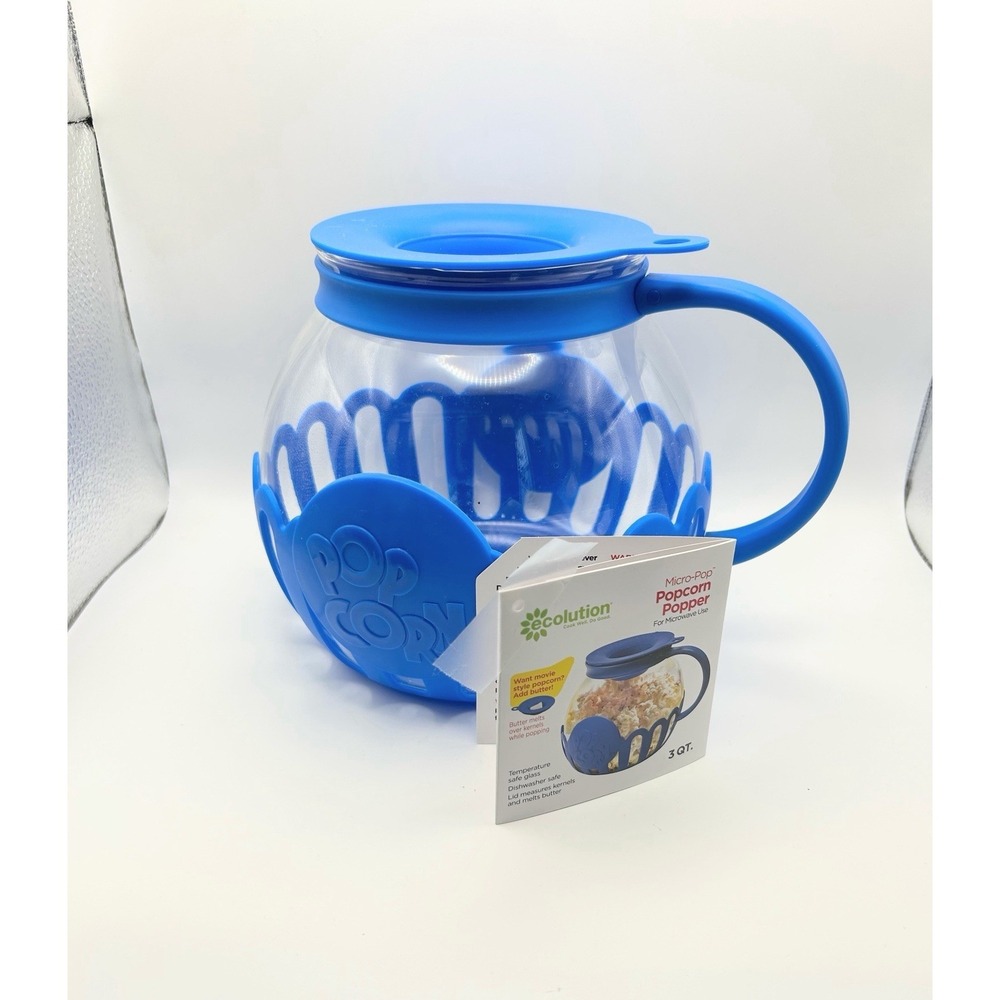Ecolution Patented Micro-Pop Microwave Popcorn Popper 3QT Blue New No Box